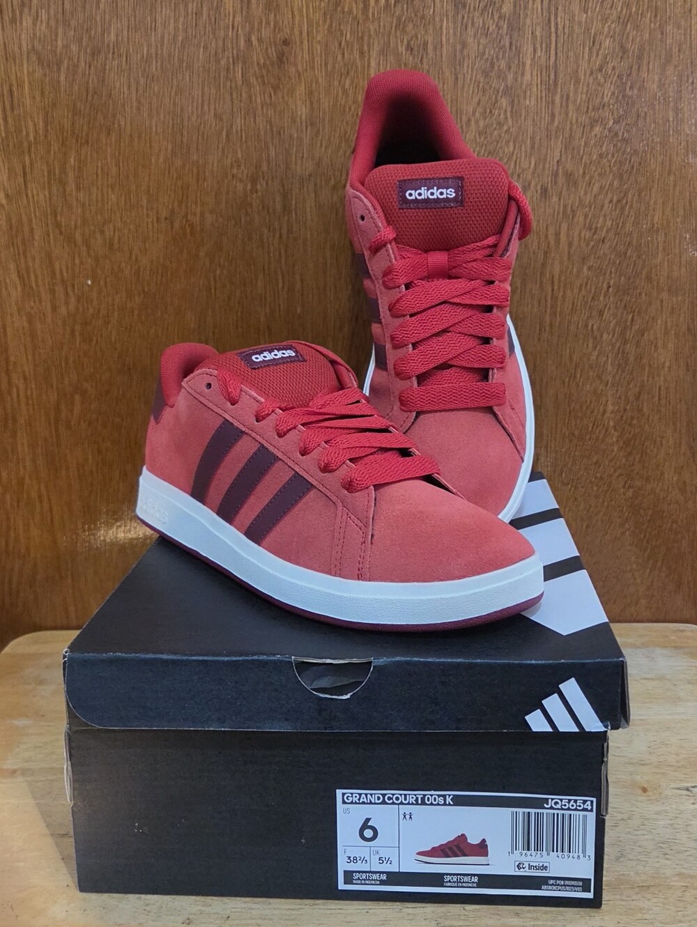 Adidas Grand Court 00s Red Low Casual Sneaker Unisex Youth Size 6/ JQ5654 NWB - Picture 1 of 12